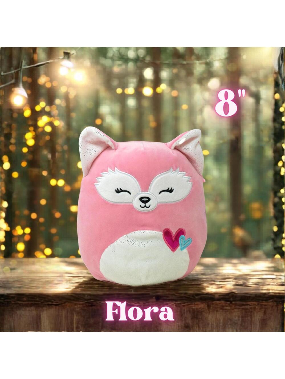 NWT Squishmallows Flora the Pink Fox Valentine Edition 8"